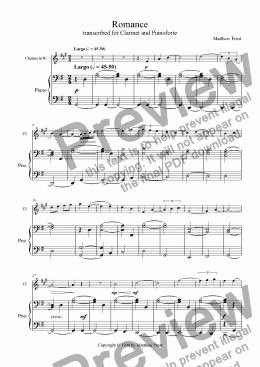 page one of Romance for clarinet and piano