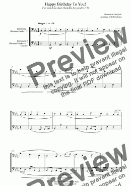 page one of Happy Birthday To You! (for trombone duet (bass clef) duet, suitable for grades 1-5) (15ATBDU01)