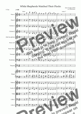 page one of While Shepherds Watched - Orchestral Arrangement & Descant (Christmas Carol)