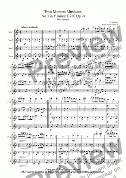 page one of Schubert: Trois Moment Musicaux Nos.3, 5 & 6 D780 op.94 arr. Flute quartet.