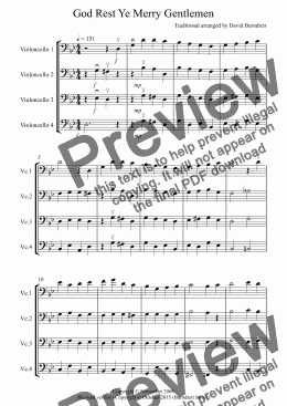 page one of God Rest Ye Merry Gentlemen for Cello Quartet