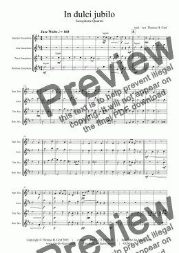 page one of In dulci jubilo - Christmas Song - Jazz Waltz - Saxophone Quartet