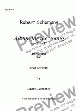 page one of Schumann Album for the young op 68 no 3 'Lilting song' for small orchestra 