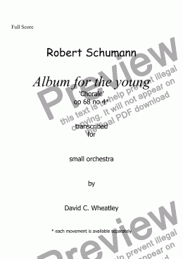 page one of Schumann Album for the young op 68 no 4 ’ A Chorale’ for small orchestra