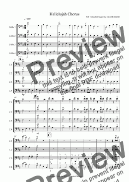 page one of Hallelujah Chorus for Cello Quartet