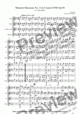 page one of Schubert: Moment Musical No. 5 in F minor D780 Op.94 arr.wind quartet