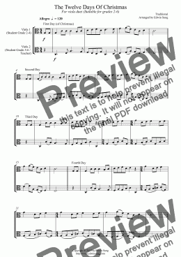 page one of The Twelve Days Of Christmas (for viola duet, suitable for grades 2-6) (15AVADU01)