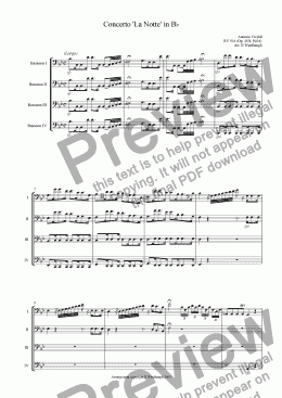 page one of Vivalidi: Bassoon concerto in B flat, arranged for bassoon quartet