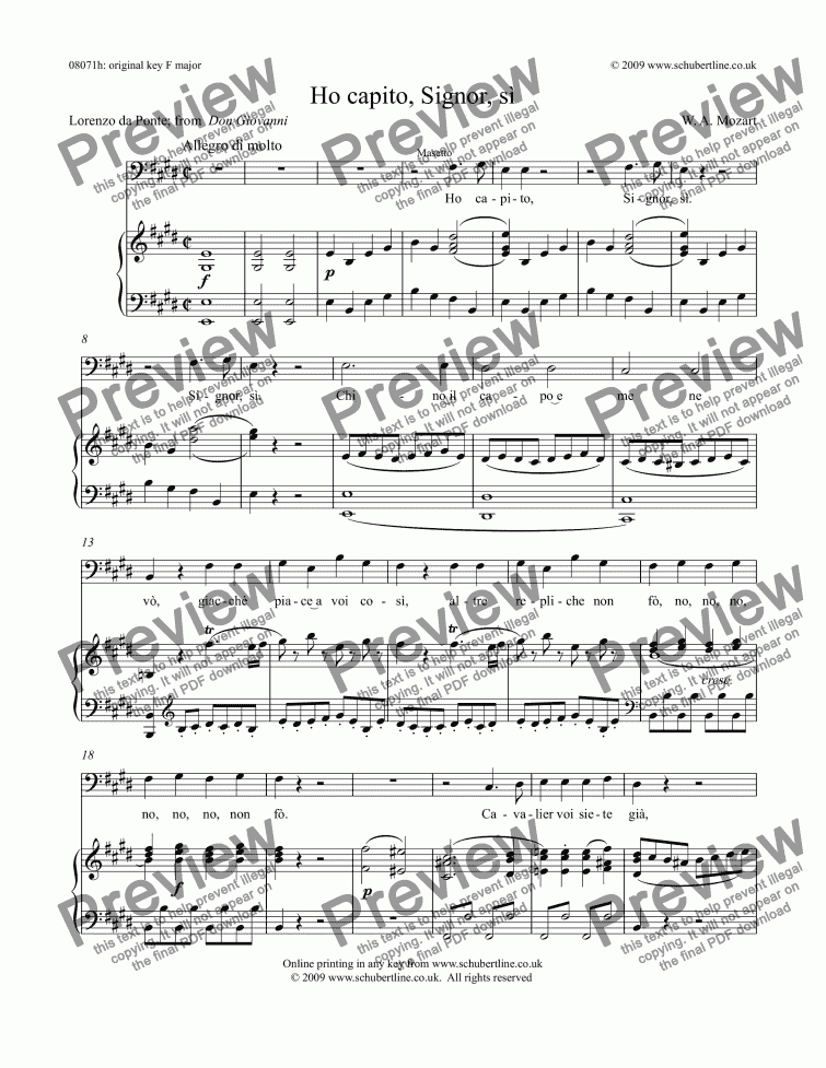 Ho Capito Signor Si Don Giovanni Bass Download Sheet Music Pdf