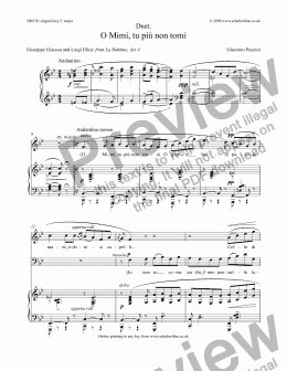 page one of O Mimì, tu più non torni - Duet [La Bohème: tenor, bar.]