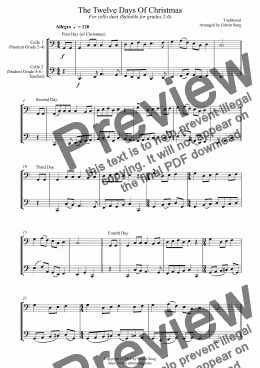 page one of The Twelve Days Of Christmas (for cello duet, suitable for grade 2-6) (15ACODU01)