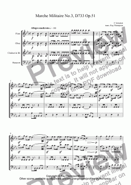 page one of Schubert: Marche Militaire No.3 in Eb, D733 Op.51 arr.wind quartet