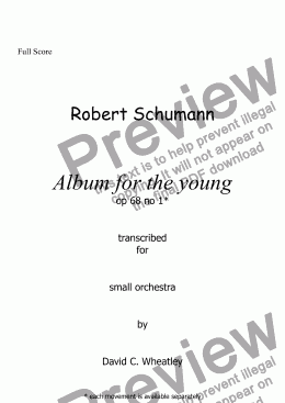page one of Schumann Album for the young op 68 no 1 'Melodie' for small orchestra