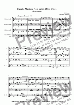 page one of Schubert: Marche Militaire No.3 in Eb, D733 Op.51 arr.clarinet quartet (3 cl/bass cl)