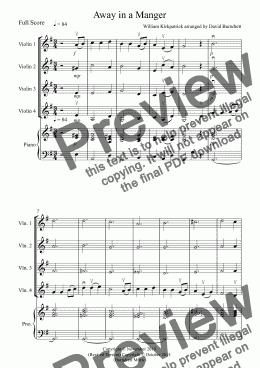 page one of Away in a Manger for Violin Quartet