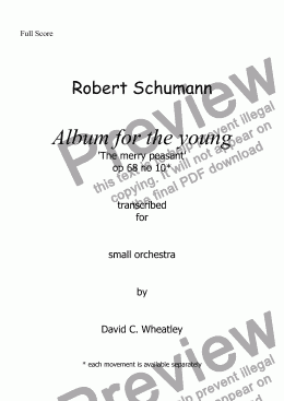 page one of Schumann Album for the young op 68 no 10 'The Merry Peasant' for small orchestra