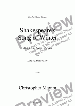 page one of Shakespeare’s Song of Winter (When icicles hang by the wall)