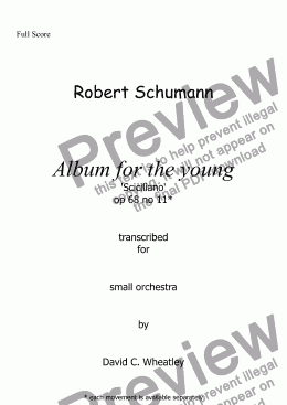page one of Schumann Album for the young op 68 no 11 'Sciciliano' for small orchestra