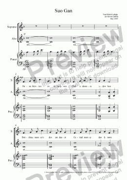 page one of Suo Gan (SA & piano)