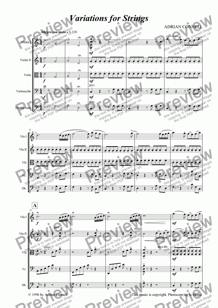 page one of Variations for Strings