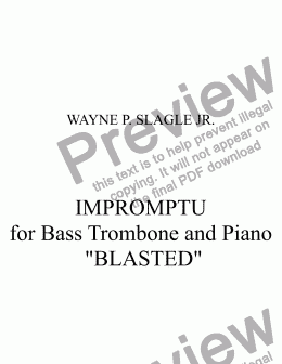 page one of IMPROMPTU  for Bass Trombone and Piano  "BLASTED"