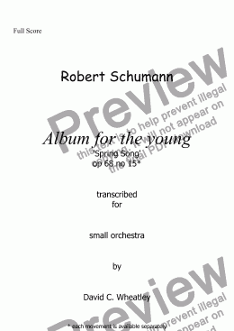 page one of Schumann Album for the young op 68 no 15 'Spring Song' for small orchestra