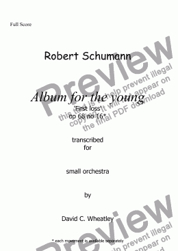 page one of Schumann Album for the young op 68 no 16 'First loss' for small orchestra