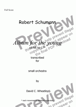 page one of Schumann Album for the young op 68 no 17 'Little morning stroller' for small orchestra