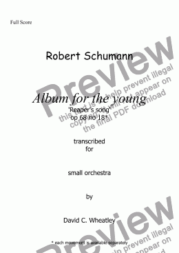 page one of Schumann Album for the young op 68 no 18 'Reaper’s song' for small orchestra