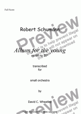 page one of Schumann Album for the young op 68 no 20 'Rural song' for small orchestra