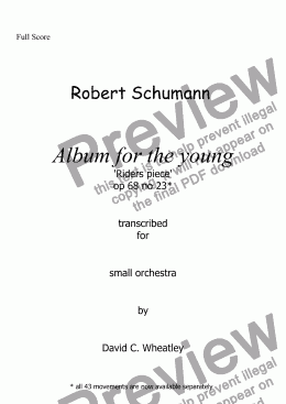 page one of Schumann Album for the young op 68 no 23 'Rider's piece' for small orchestra