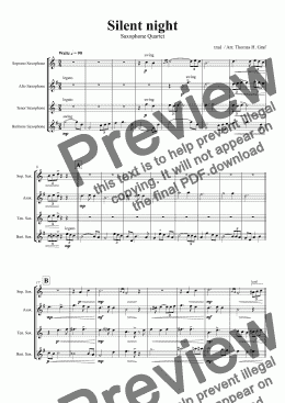 page one of Silent Night - Stille Nacht - Jazz Waltz - Saxophone Quartet