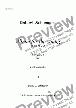 page one of Schumann Album for the young op 68 no 21 for small orchestra