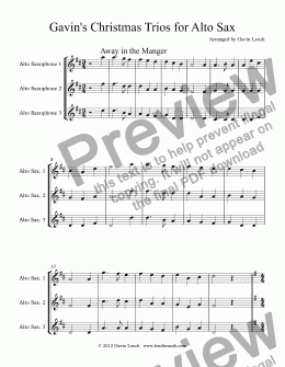 page one of Gavin’s Christmas Trios for Alto Sax