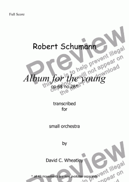 page one of Schumann Album for the young op 68 no 28 'Recollection' for small orchestra