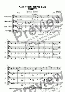 page one of Mozart: Ave Verum Corpus K618 Motette - clarinet quartet