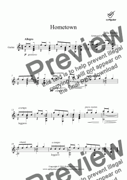 page one of Hometown for solo guitar