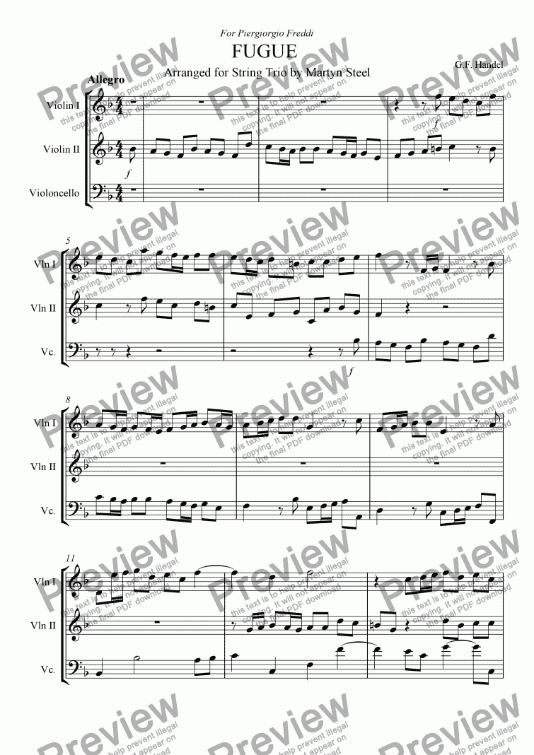 page one of Fugue for String Trio