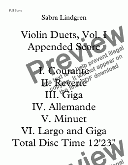 page one of Violin Duets, Vol. I Appended Score 