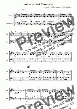 page one of Autumn "Four Seasons" for Violin and Cello Duet