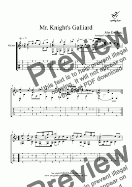 page one of Mr. Knight’s Galliard for solo guitar