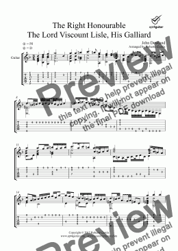page one of The Right Honourable The Lord Viscount Lisle, His Galliard for solo guitar