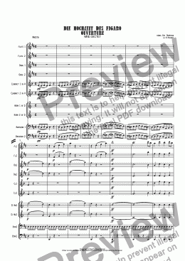 page one of Mozart: Die Hochzeit Des Figaro (The Marriage of Figaro) Ouverture (Overture) K.492 - wind dectet (10 players)(Double wind quintet of 2 Fl, 2 Ob, 2 Cl, 2 Hn, 2 Bsn)