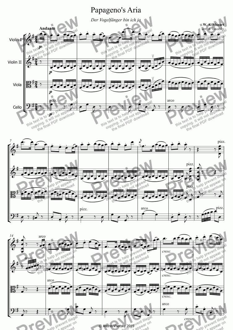page one of Papageno’s Aria