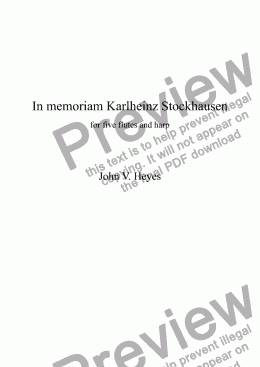 page one of In memoriam Karlheinz Stockhausen (Flute Quintet and Harp)