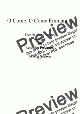 page one of O Come, O Come Emmanuel for Recorder Ensemble