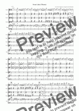 page one of Swan Lake Theme for Viola Quartet
