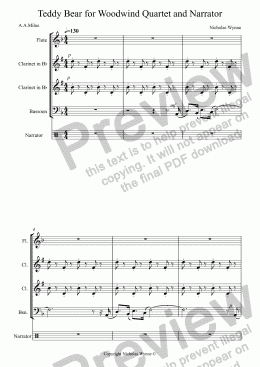 page one of Teddy Bear for Narrator and Woodwind Quartet