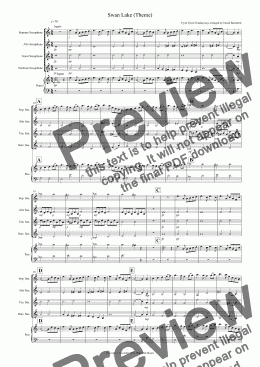 page one of Swan Lake Theme for Saxophone Quartet