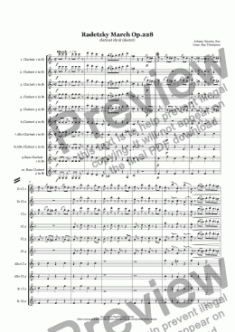 page one of Strauss J: "Radetzky March" Op.228 arr. clarinet choir (dectet)(10 players)(2 Eb, 4 Bb, 2 Alto & 2 Bass Clts)